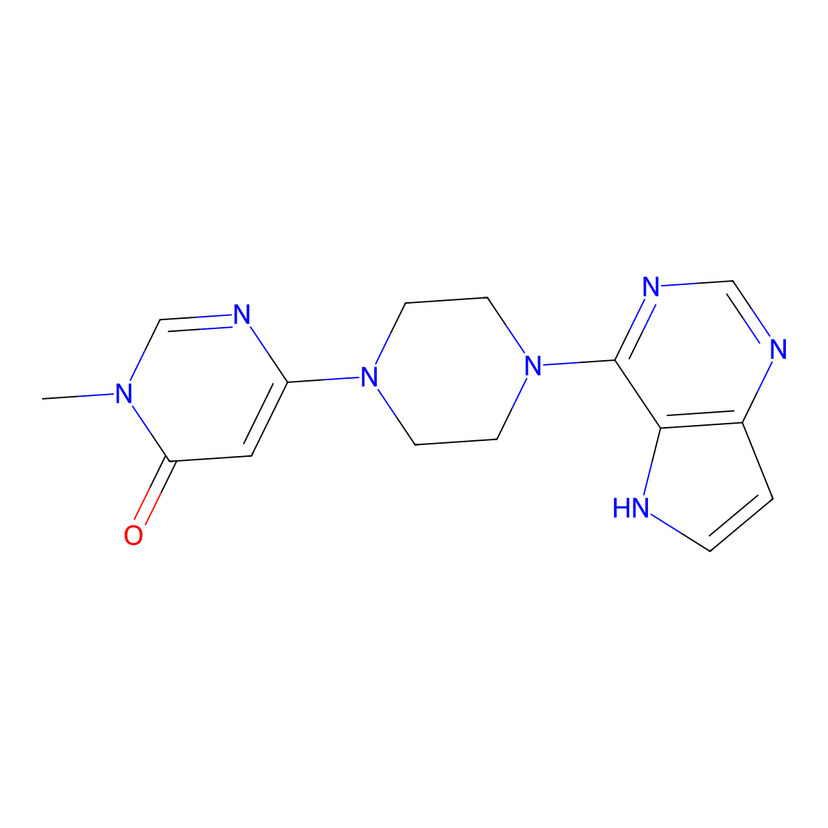 3-methyl-6-(4-{5H-pyrrolo[3,2-d]pyrimidin-4-yl}piperazin-1-yl)-3,4-dihydropyrimidin-4-one molecular structure, CAS 2380071-86-1