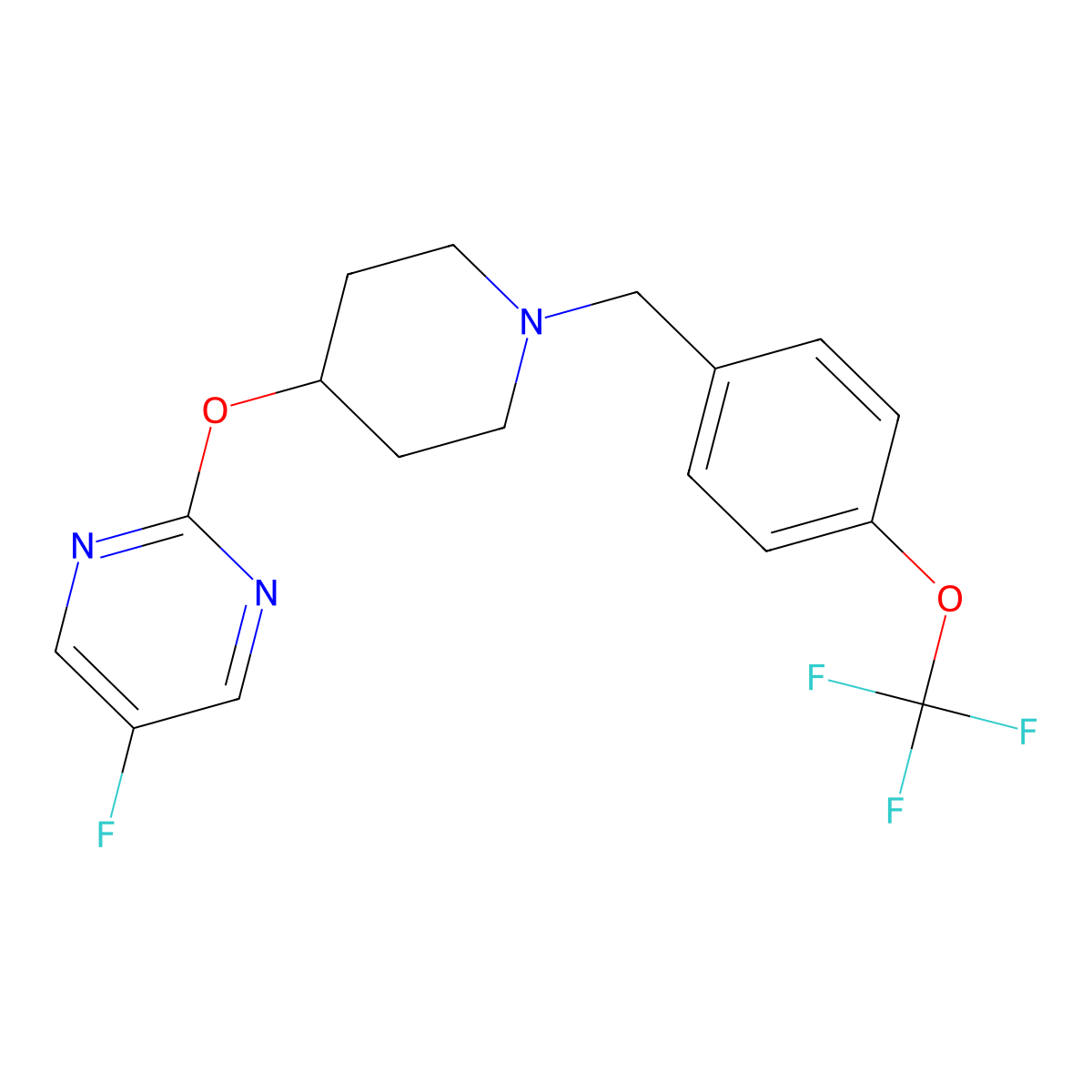 5-Fluoro-2-[(1-{[4-(trifluoromethoxy)phenyl]methyl}piperidin-4-yl)oxy]pyrimidine molecular structure, CAS 2380071-89-4