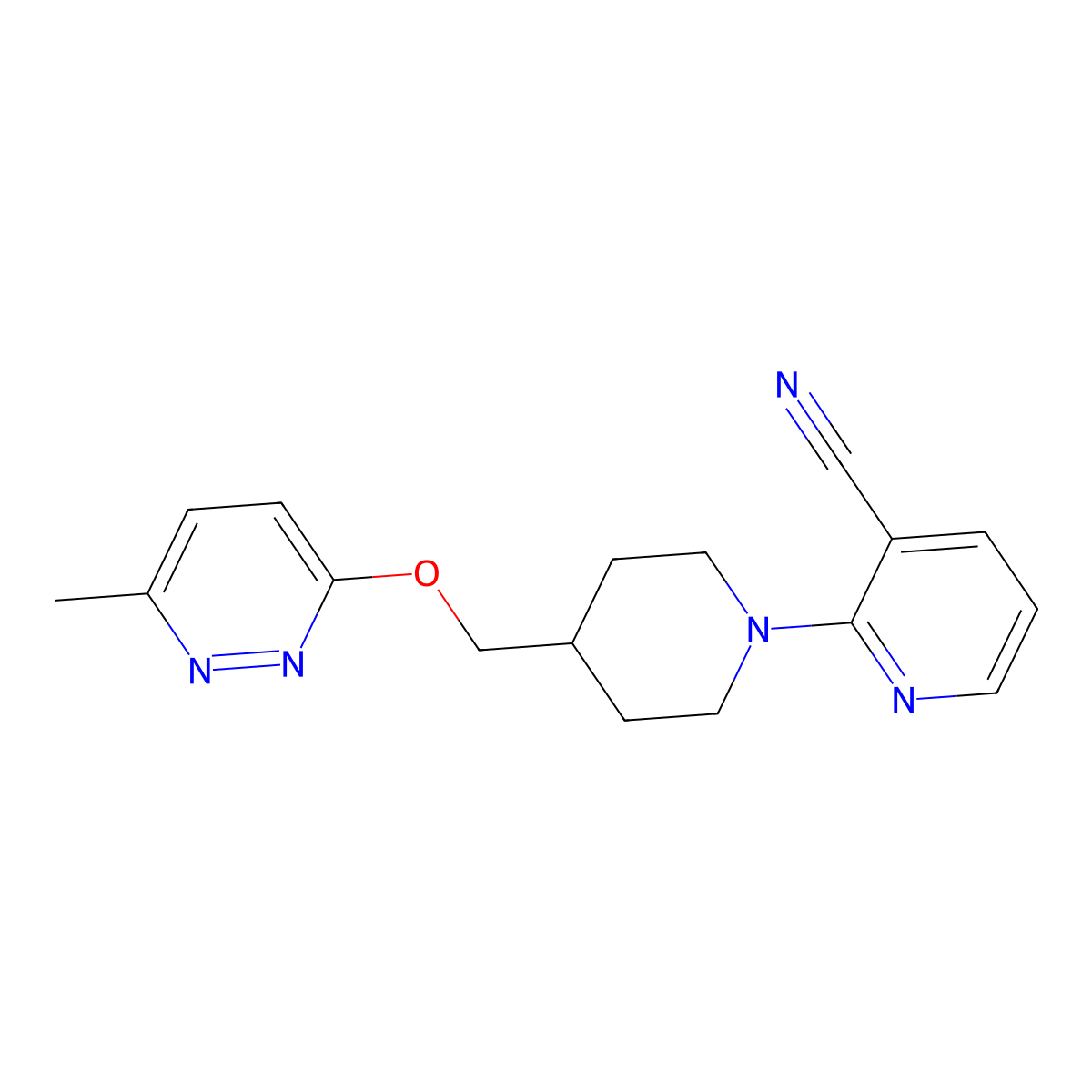 2-(4-{[(6-Methylpyridazin-3-yl)oxy]methyl}piperidin-1-yl)pyridine-3-carbonitrile molecular structure, CAS 2380071-94-1