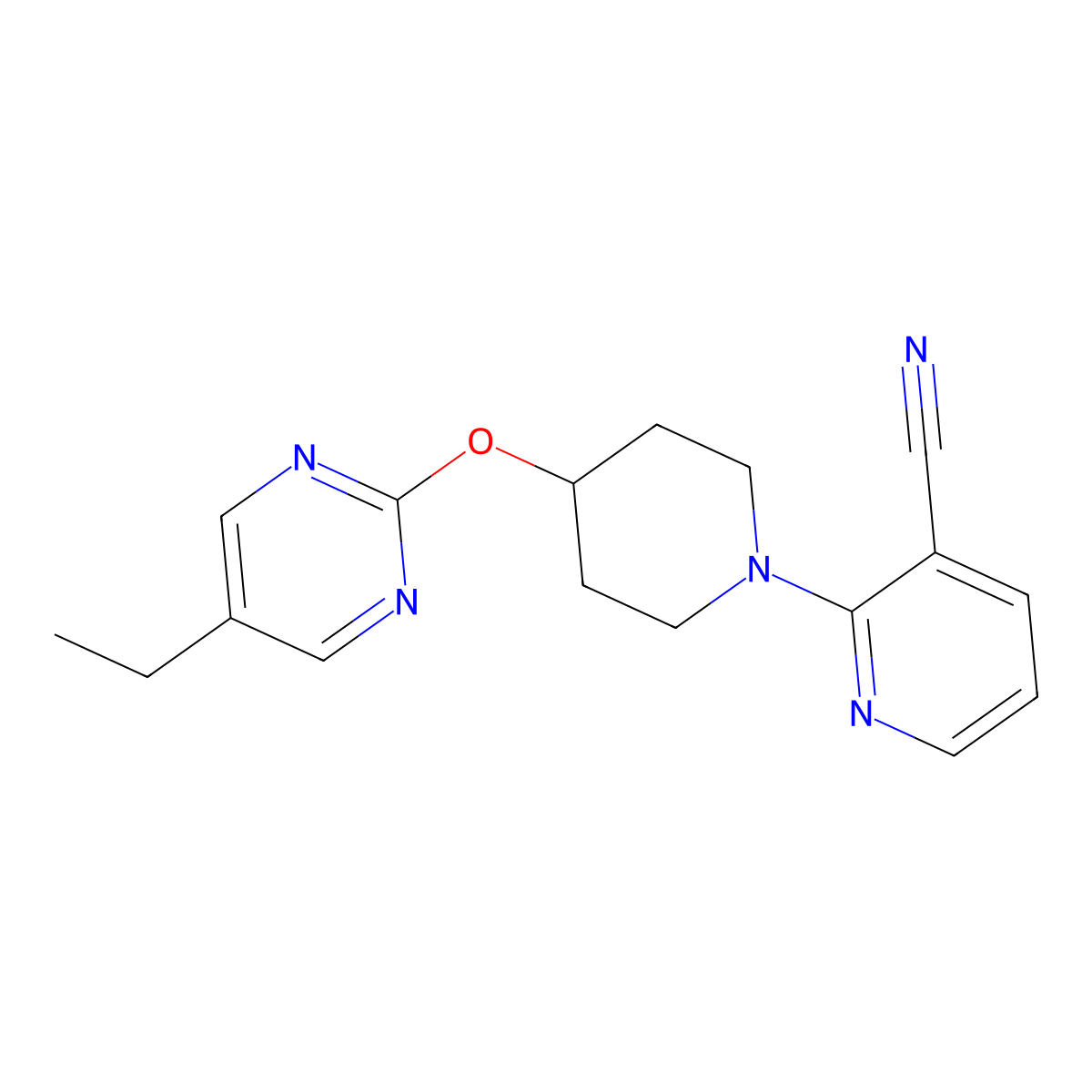 2-{4-[(5-Ethylpyrimidin-2-yl)oxy]piperidin-1-yl}pyridine-3-carbonitrile molecular structure, CAS 2380071-95-2