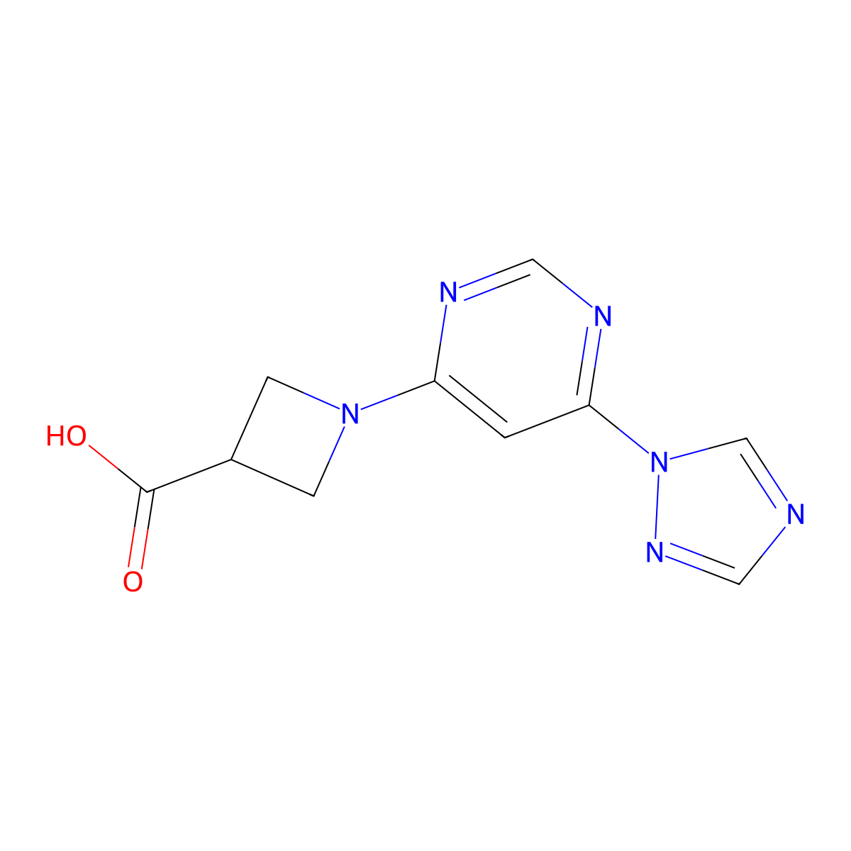 1-[6-(1H-1,2,4-triazol-1-yl)pyrimidin-4-yl]azetidine-3-carboxylic acid molecular structure, CAS 2380071-96-3