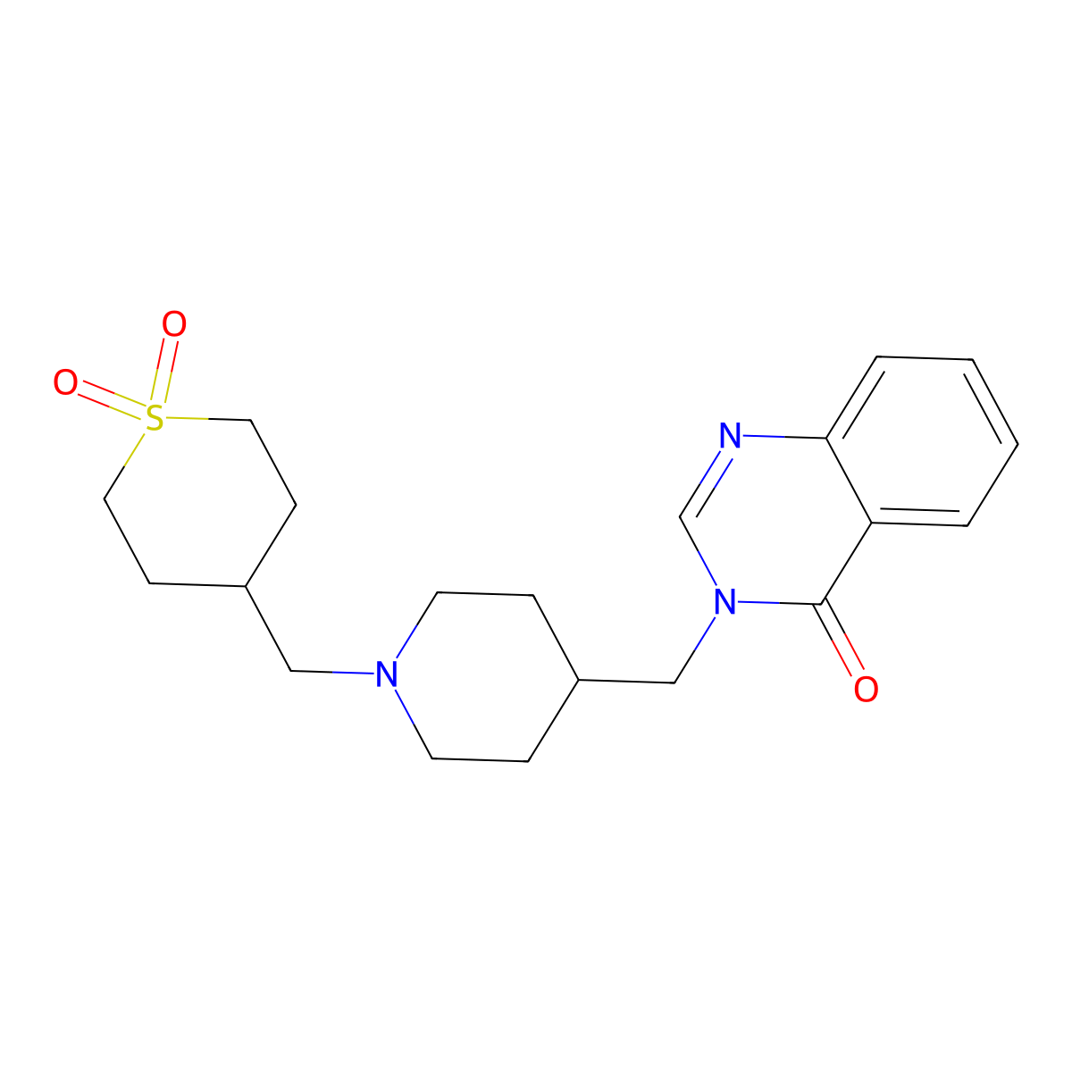 4-({4-[(4-Oxo-3,4-dihydroquinazolin-3-yl)methyl]piperidin-1-yl}methyl)-1lambda6-thiane-1,1-dione molecular structure, CAS 2380072-02-4