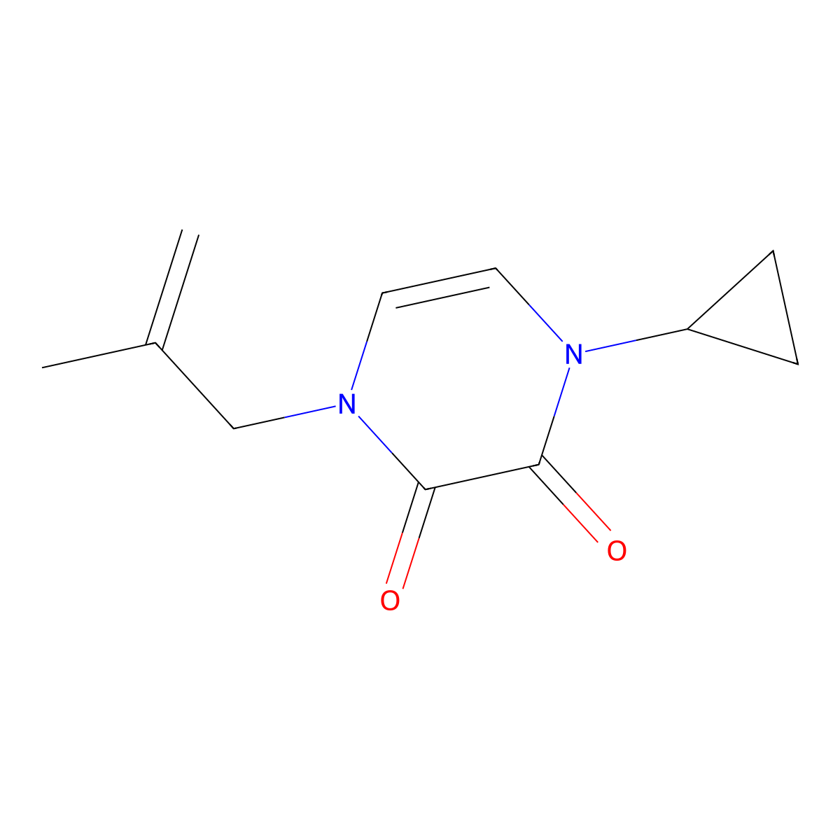 1-Cyclopropyl-4-(2-methylprop-2-en-1-yl)-1,2,3,4-tetrahydropyrazine-2,3-dione molecular structure, CAS 2380072-04-6