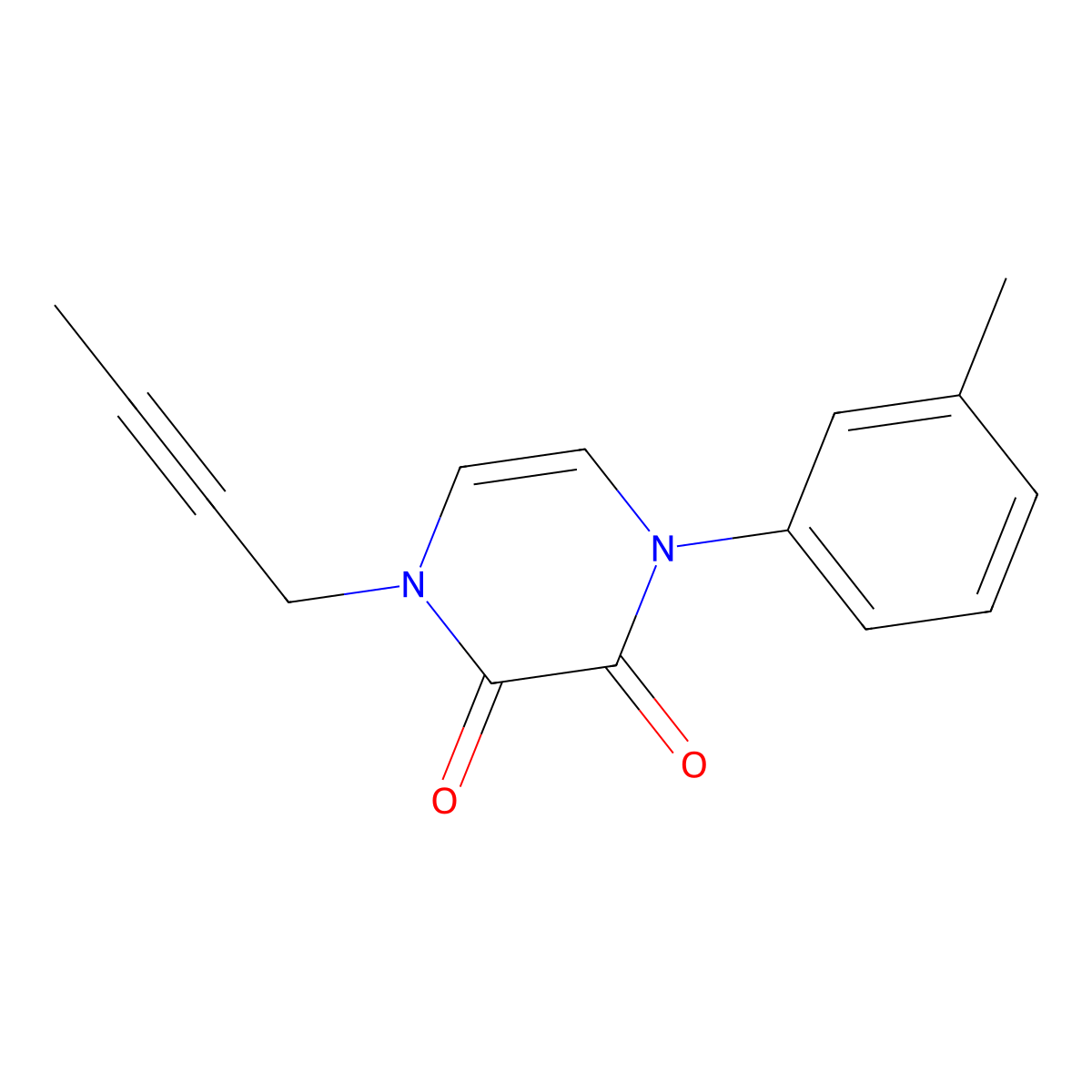 1-(But-2-yn-1-yl)-4-(3-methylphenyl)-1,2,3,4-tetrahydropyrazine-2,3-dione molecular structure, CAS 2380072-07-9