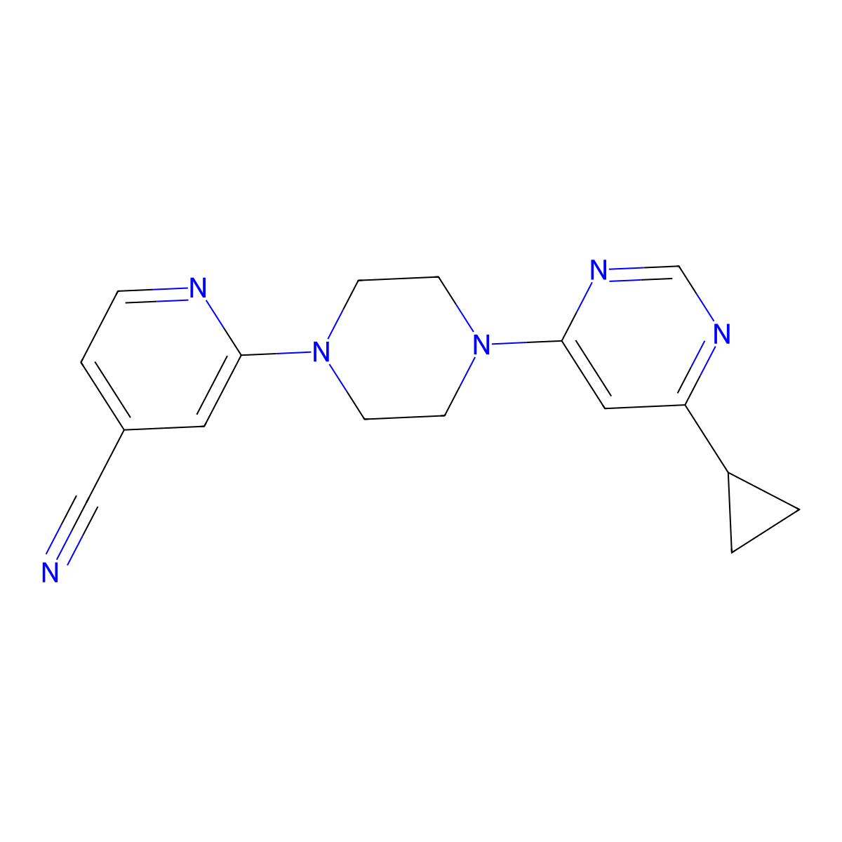 2-[4-(6-Cyclopropylpyrimidin-4-yl)piperazin-1-yl]pyridine-4-carbonitrile molecular structure, CAS 2380072-08-0