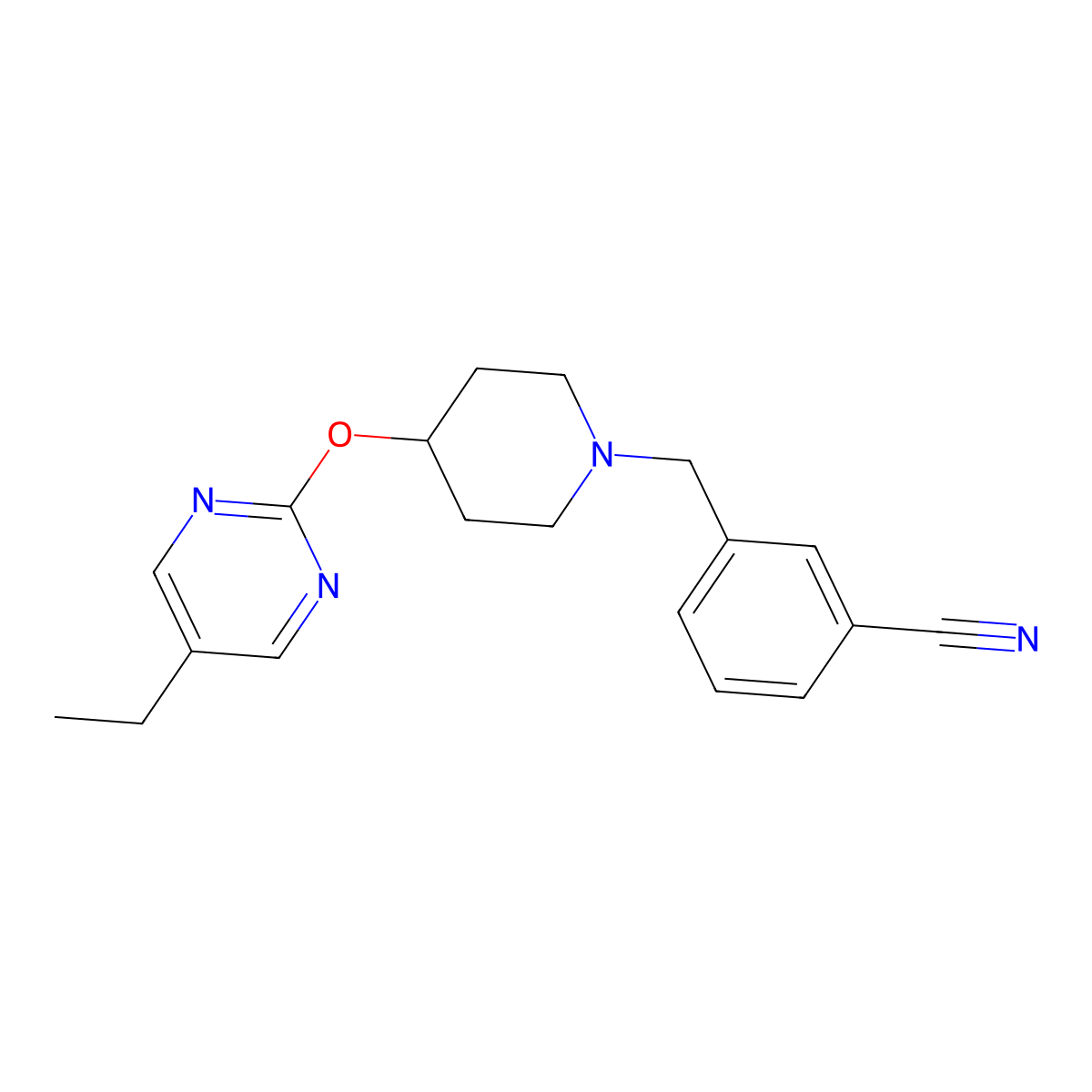 3-[[4-(5-Ethylpyrimidin-2-yl)oxypiperidin-1-yl]methyl]benzonitrile molecular structure, CAS 2380072-09-1