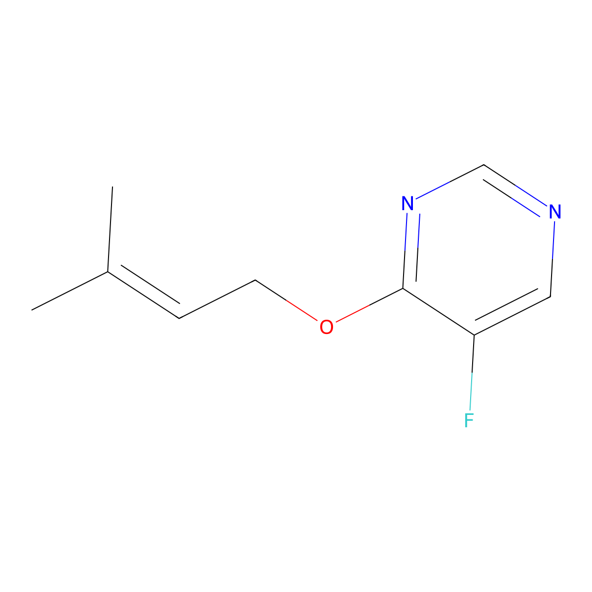 5-Fluoro-4-[(3-methylbut-2-en-1-yl)oxy]pyrimidine molecular structure, CAS 2380072-14-8