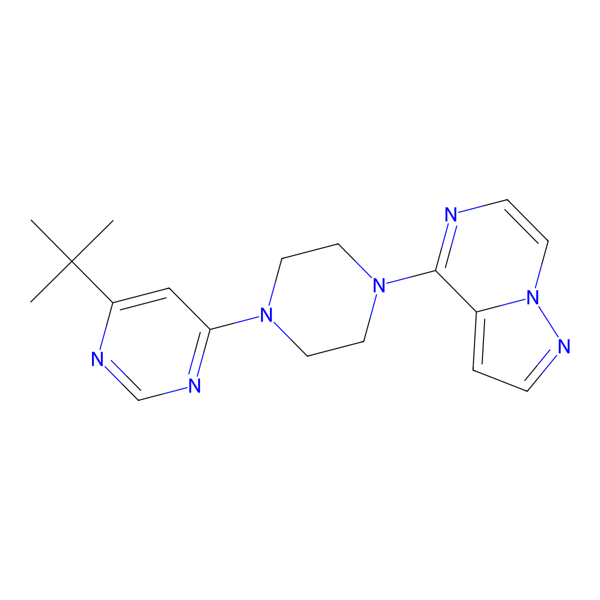 4-Tert-butyl-6-(4-{pyrazolo[1,5-a]pyrazin-4-yl}piperazin-1-yl)pyrimidine molecular structure, CAS 2380077-21-2
