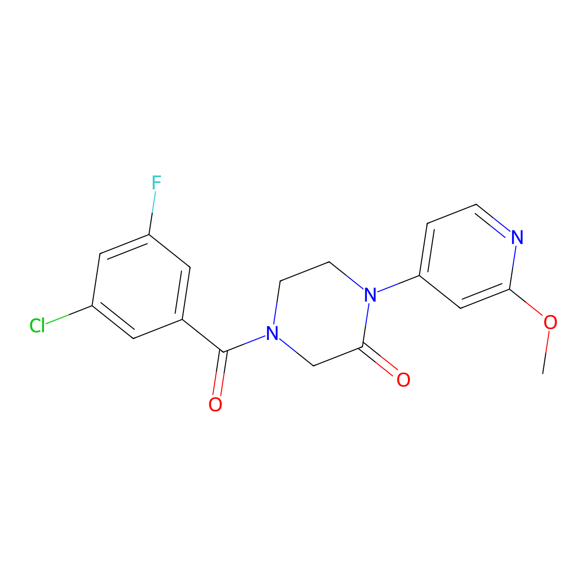4-(3-Chloro-5-fluorobenzoyl)-1-(2-methoxypyridin-4-yl)piperazin-2-one molecular structure, CAS 2380077-24-5