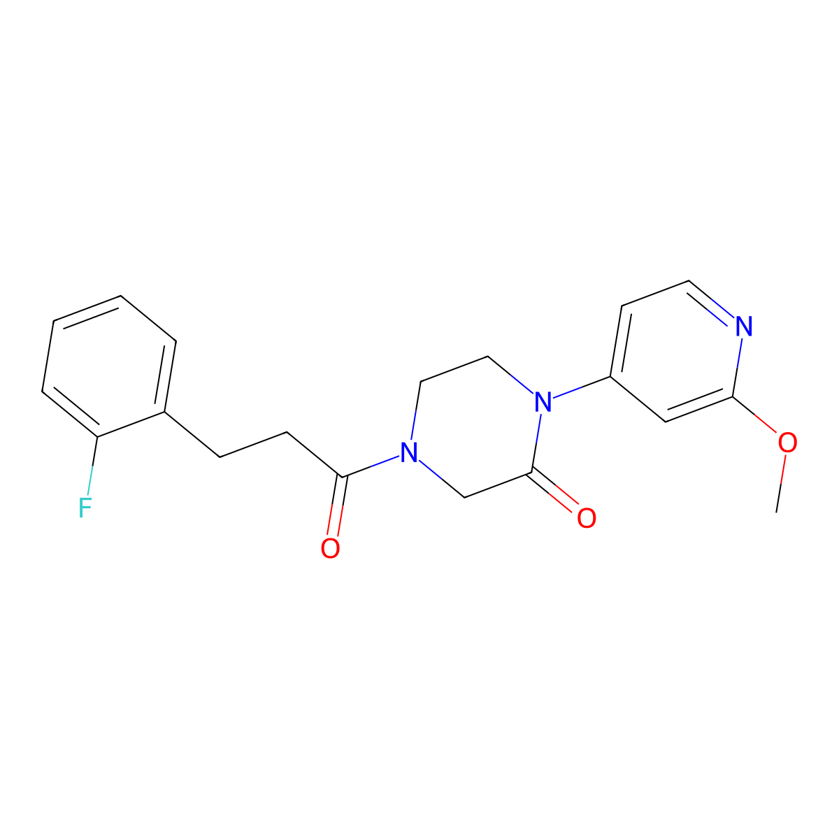 4-[3-(2-Fluorophenyl)propanoyl]-1-(2-methoxypyridin-4-yl)piperazin-2-one molecular structure, CAS 2380077-28-9