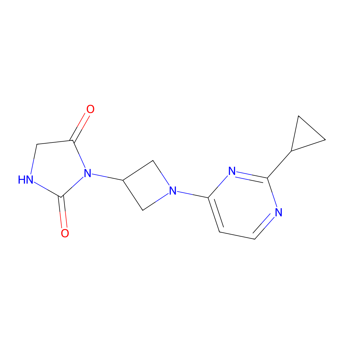 3-[1-(2-Cyclopropylpyrimidin-4-yl)azetidin-3-yl]imidazolidine-2,4-dione molecular structure, CAS 2380077-31-4