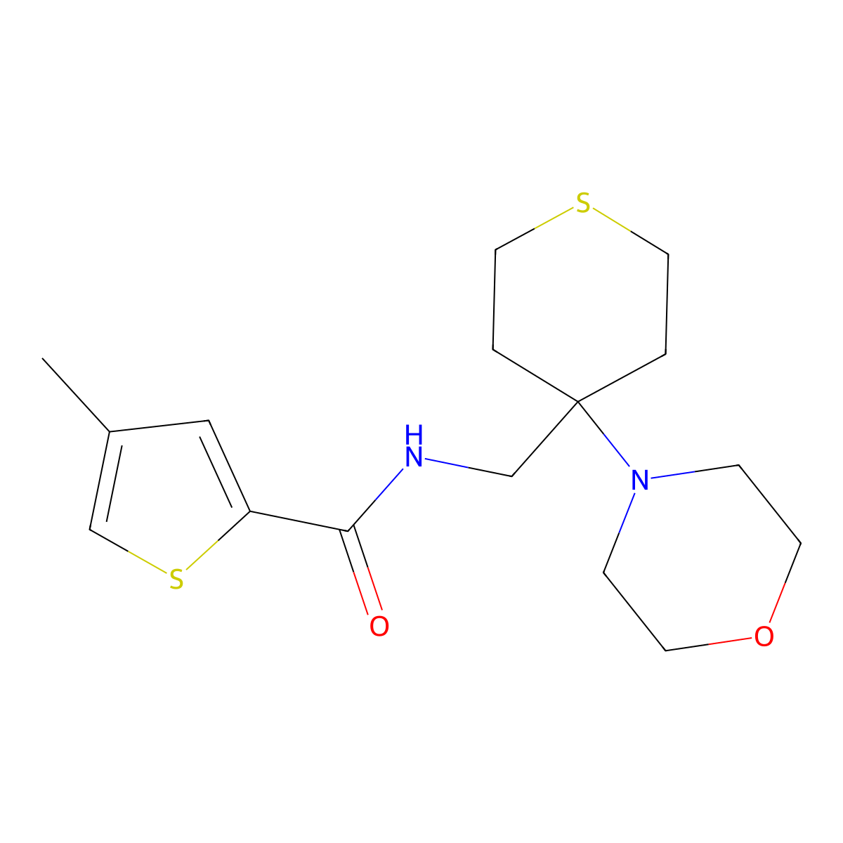 4-methyl-N-{[4-(morpholin-4-yl)thian-4-yl]methyl}thiophene-2-carboxamide molecular structure, CAS 2380077-32-5