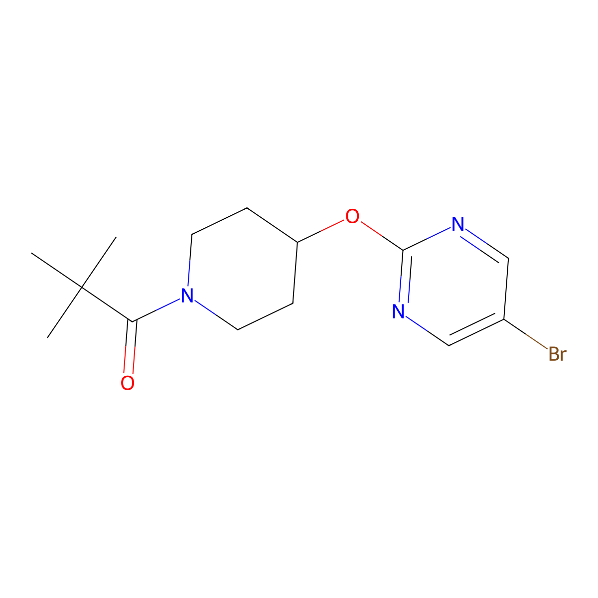 1-{4-[(5-Bromopyrimidin-2-yl)oxy]piperidin-1-yl}-2,2-dimethylpropan-1-one molecular structure, CAS 2380077-36-9