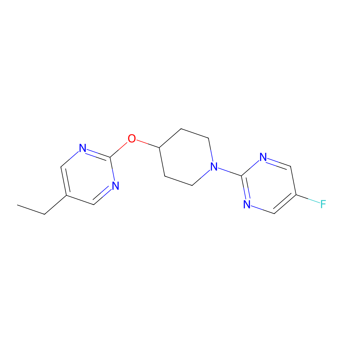 2-{4-[(5-Ethylpyrimidin-2-yl)oxy]piperidin-1-yl}-5-fluoropyrimidine molecular structure, CAS 2380077-39-2