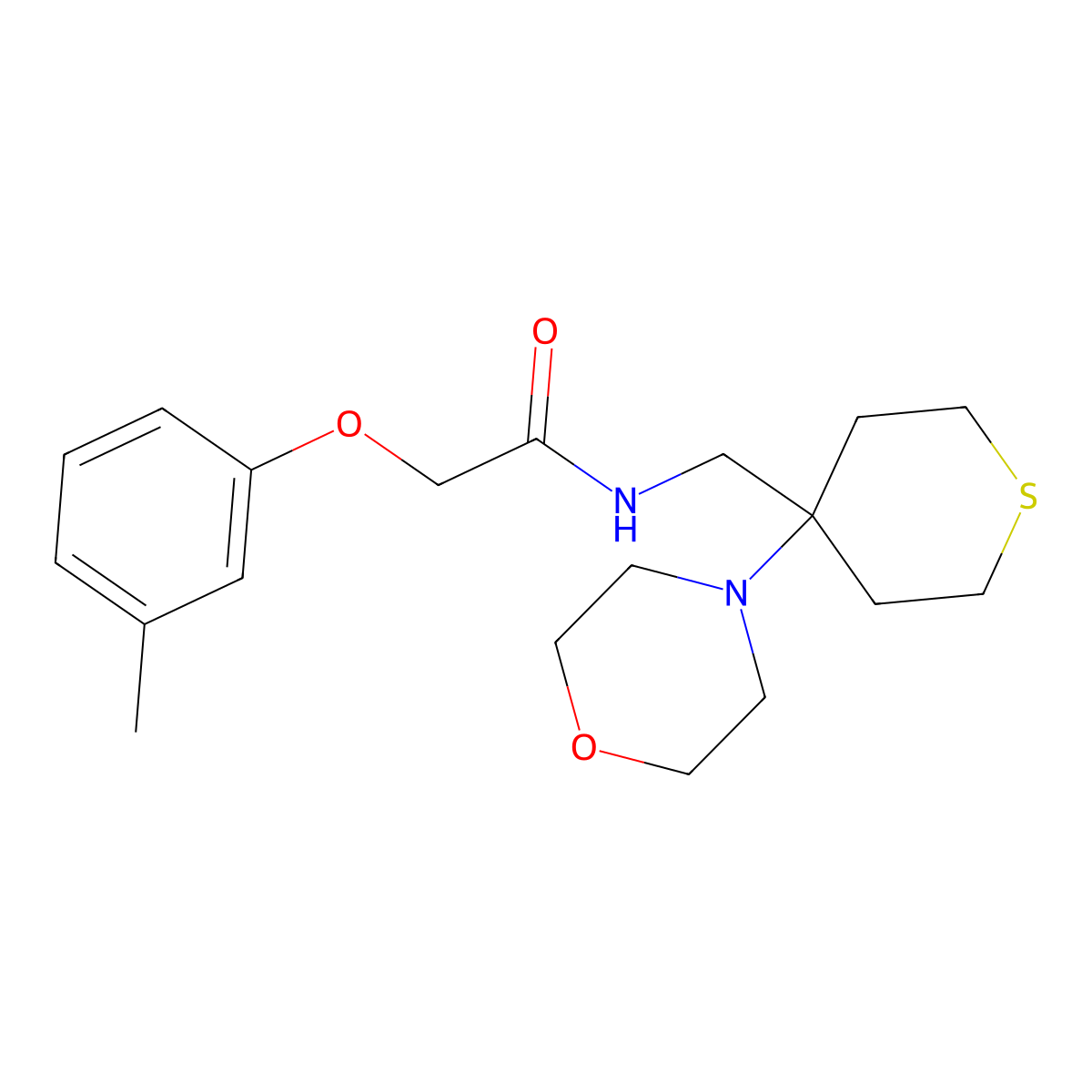 2-(3-methylphenoxy)-N-{[4-(morpholin-4-yl)thian-4-yl]methyl}acetamide molecular structure, CAS 2380077-40-5
