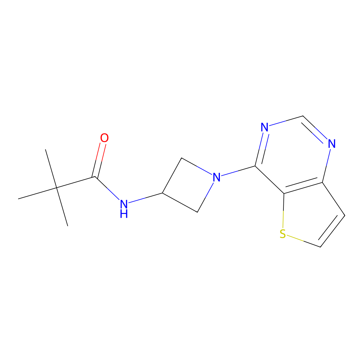 2,2-dimethyl-N-(1-{thieno[3,2-d]pyrimidin-4-yl}azetidin-3-yl)propanamide molecular structure, CAS 2380077-44-9