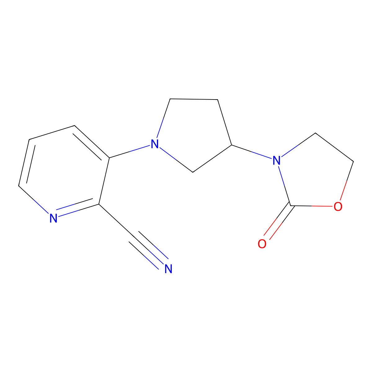 3-[3-(2-Oxo-1,3-oxazolidin-3-yl)pyrrolidin-1-yl]pyridine-2-carbonitrile molecular structure, CAS 2380077-46-1