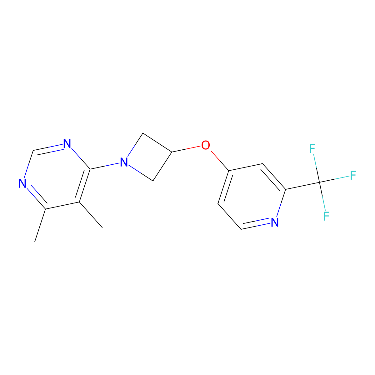 4,5-Dimethyl-6-(3-{[2-(trifluoromethyl)pyridin-4-yl]oxy}azetidin-1-yl)pyrimidine molecular structure, CAS 2380077-49-4