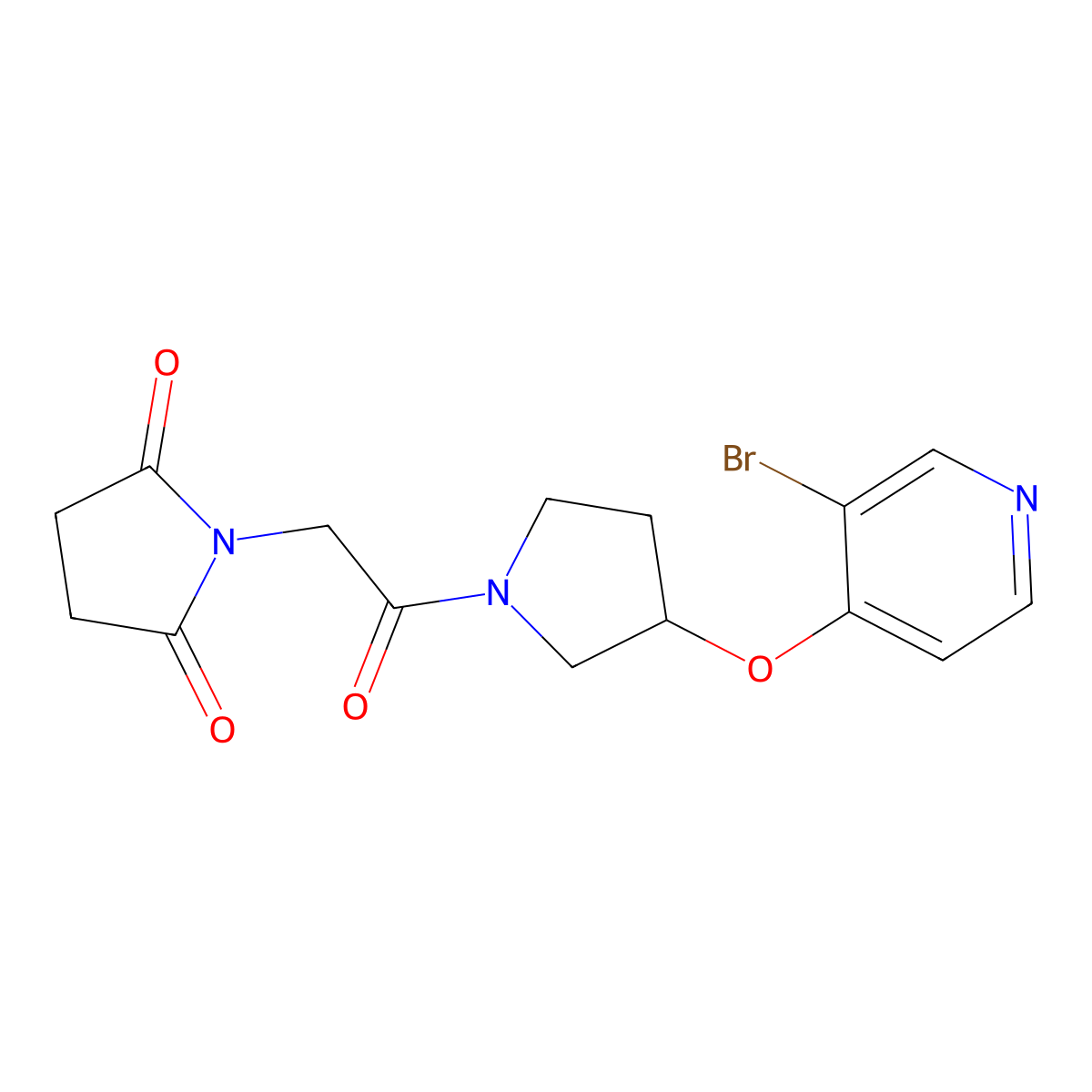 1-(2-{3-[(3-Bromopyridin-4-yl)oxy]pyrrolidin-1-yl}-2-oxoethyl)pyrrolidine-2,5-dione molecular structure, CAS 2380077-52-9