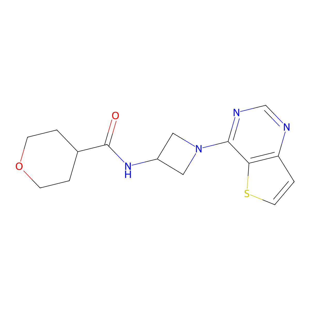 N-(1-{thieno[3,2-d]pyrimidin-4-yl}azetidin-3-yl)oxane-4-carboxamide molecular structure, CAS 2380077-63-2