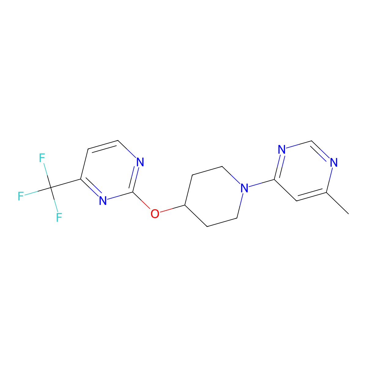 4-Methyl-6-(4-{[4-(trifluoromethyl)pyrimidin-2-yl]oxy}piperidin-1-yl)pyrimidine molecular structure, CAS 2380077-66-5