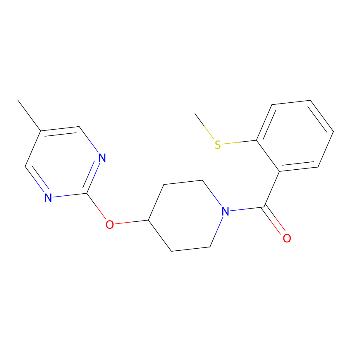 5-Methyl-2-({1-[2-(methylsulfanyl)benzoyl]piperidin-4-yl}oxy)pyrimidine molecular structure, CAS 2380077-67-6