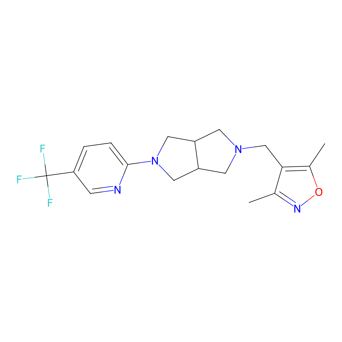 2-{5-[(3,5-Dimethyl-1,2-oxazol-4-yl)methyl]-octahydropyrrolo[3,4-c]pyrrol-2-yl}-5-(trifluoromethyl)pyridine molecular structure, CAS 2380077-68-7