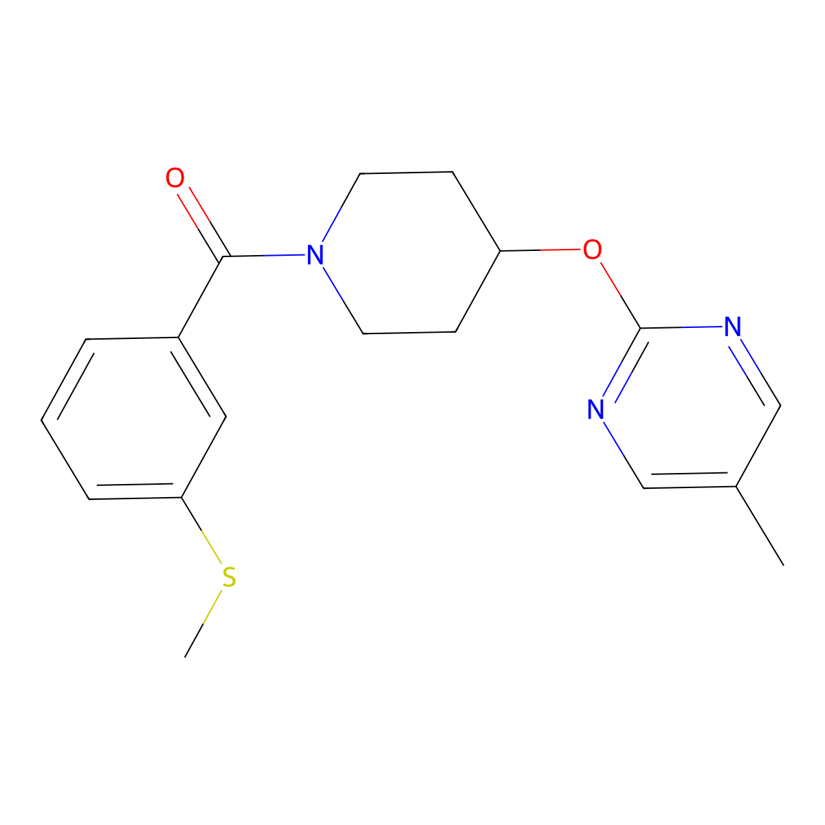 5-Methyl-2-({1-[3-(methylsulfanyl)benzoyl]piperidin-4-yl}oxy)pyrimidine molecular structure, CAS 2380077-78-9