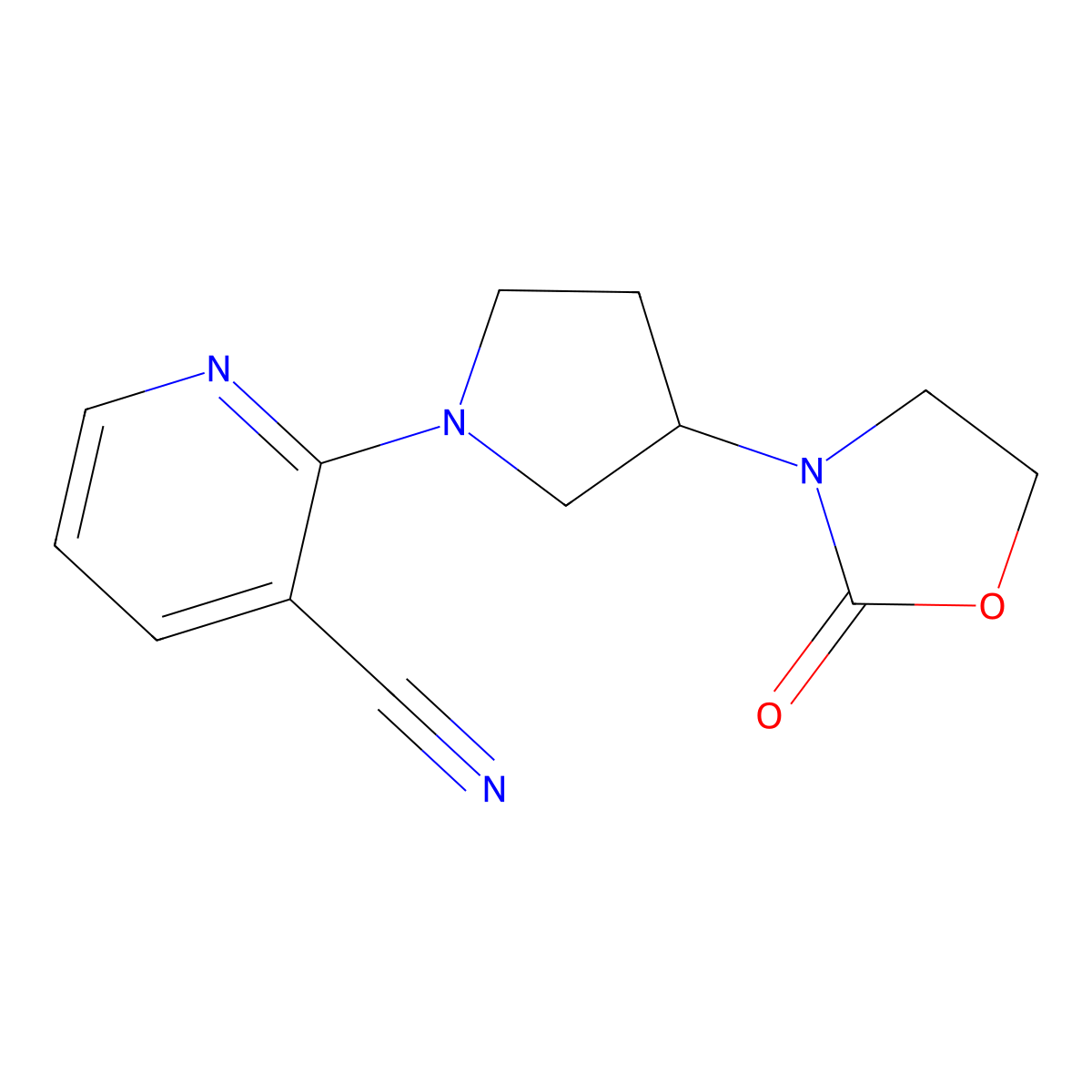 2-[3-(2-Oxo-1,3-oxazolidin-3-yl)pyrrolidin-1-yl]pyridine-3-carbonitrile molecular structure, CAS 2380077-79-0