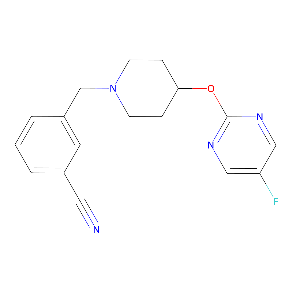 3-({4-[(5-Fluoropyrimidin-2-yl)oxy]piperidin-1-yl}methyl)benzonitrile molecular structure, CAS 2380077-84-7