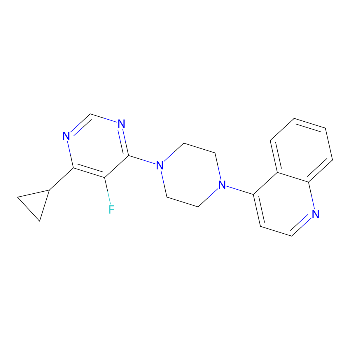 4-[4-(6-Cyclopropyl-5-fluoropyrimidin-4-yl)piperazin-1-yl]quinoline molecular structure, CAS 2380077-85-8