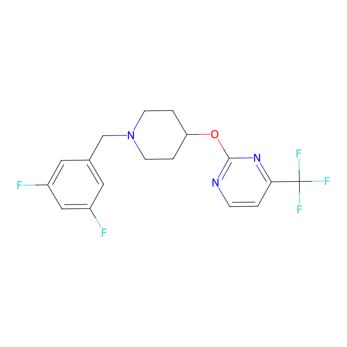 2-({1-[(3,5-Difluorophenyl)methyl]piperidin-4-yl}oxy)-4-(trifluoromethyl)pyrimidine molecular structure, CAS 2380077-89-2