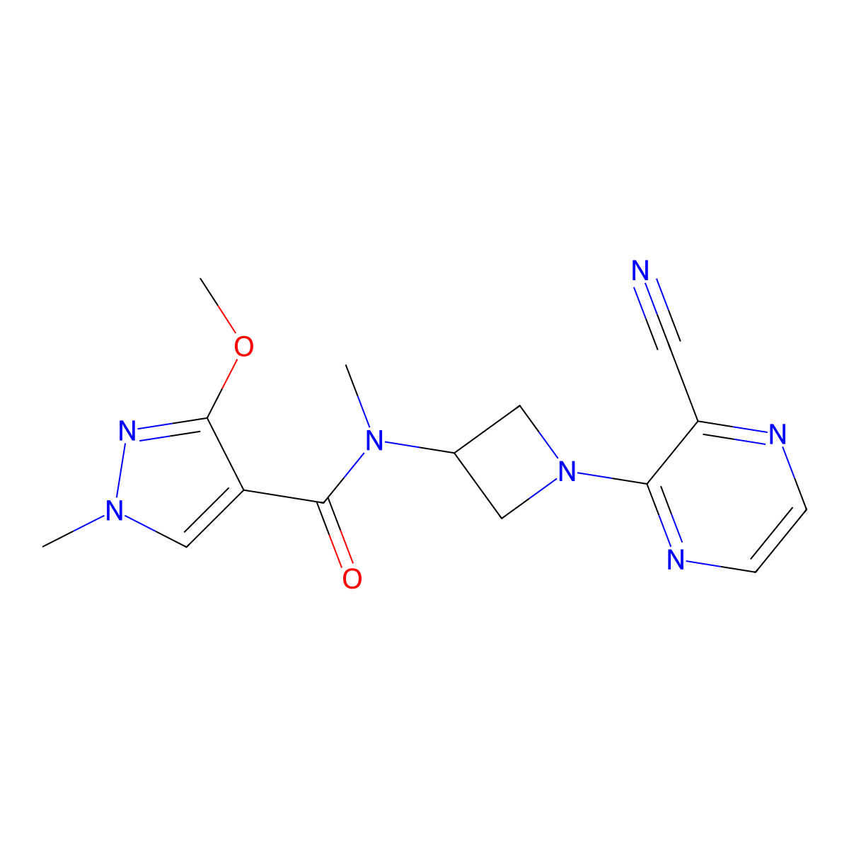 N-[1-(3-cyanopyrazin-2-yl)azetidin-3-yl]-3-methoxy-N,1-dimethyl-1H-pyrazole-4-carboxamide molecular structure, CAS 2380077-90-5