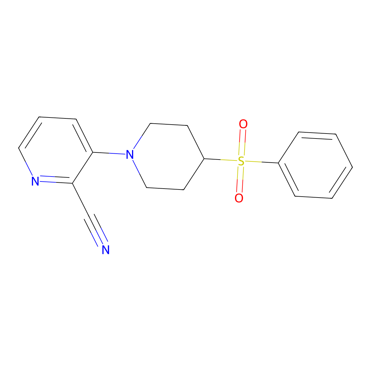 3-[4-(Benzenesulfonyl)piperidin-1-yl]pyridine-2-carbonitrile molecular structure, CAS 2380077-91-6
