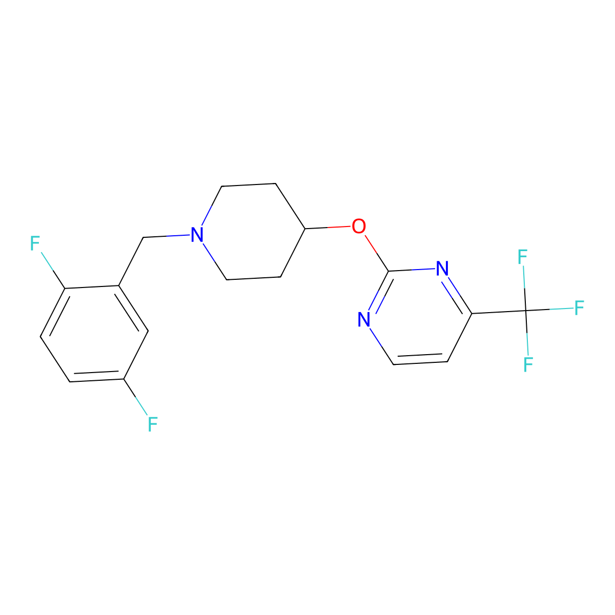 2-({1-[(2,5-Difluorophenyl)methyl]piperidin-4-yl}oxy)-4-(trifluoromethyl)pyrimidine molecular structure, CAS 2380077-92-7