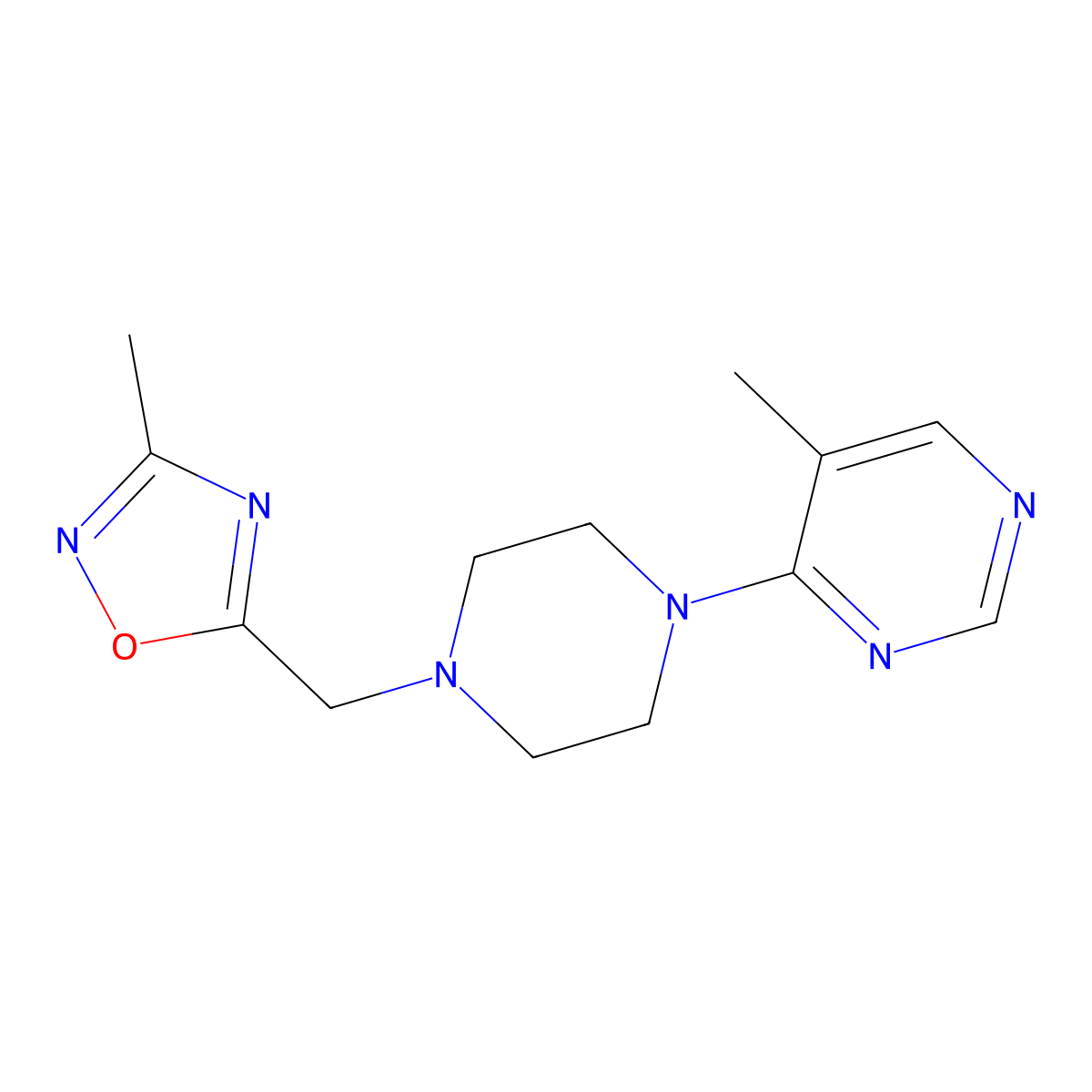 5-Methyl-4-{4-[(3-methyl-1,2,4-oxadiazol-5-yl)methyl]piperazin-1-yl}pyrimidine molecular structure, CAS 2380077-93-8