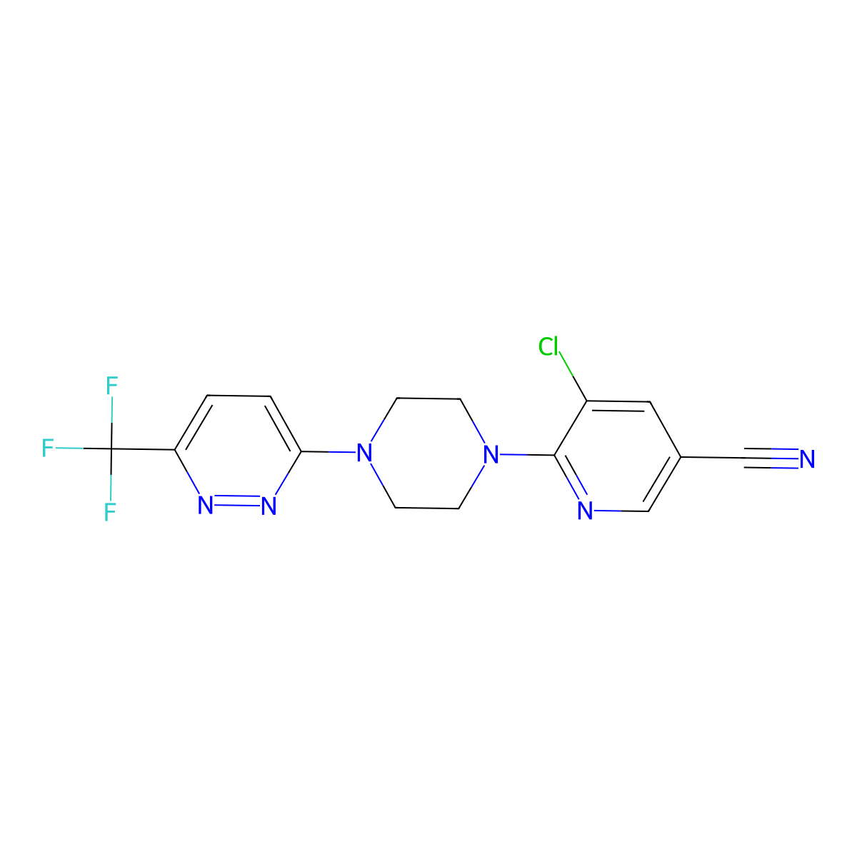 5-Chloro-6-[4-[6-(trifluoromethyl)pyridazin-3-yl]piperazin-1-yl]pyridine-3-carbonitrile molecular structure, CAS 2380077-98-3