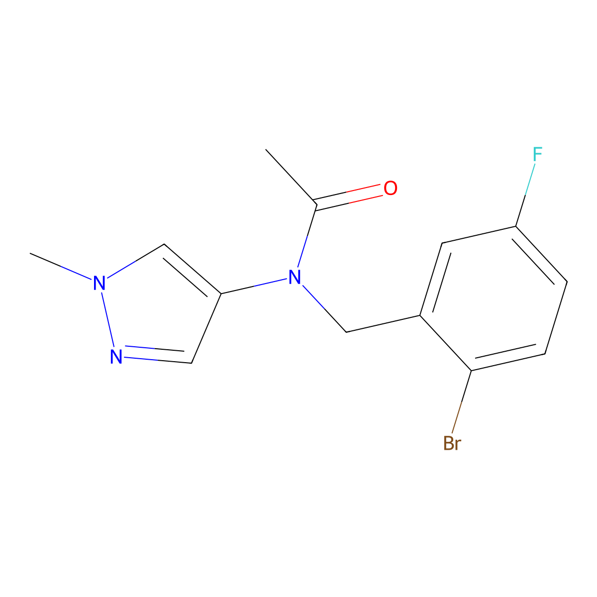 N-[(2-bromo-5-fluorophenyl)methyl]-N-(1-methyl-1H-pyrazol-4-yl)acetamide molecular structure, CAS 2380077-99-4