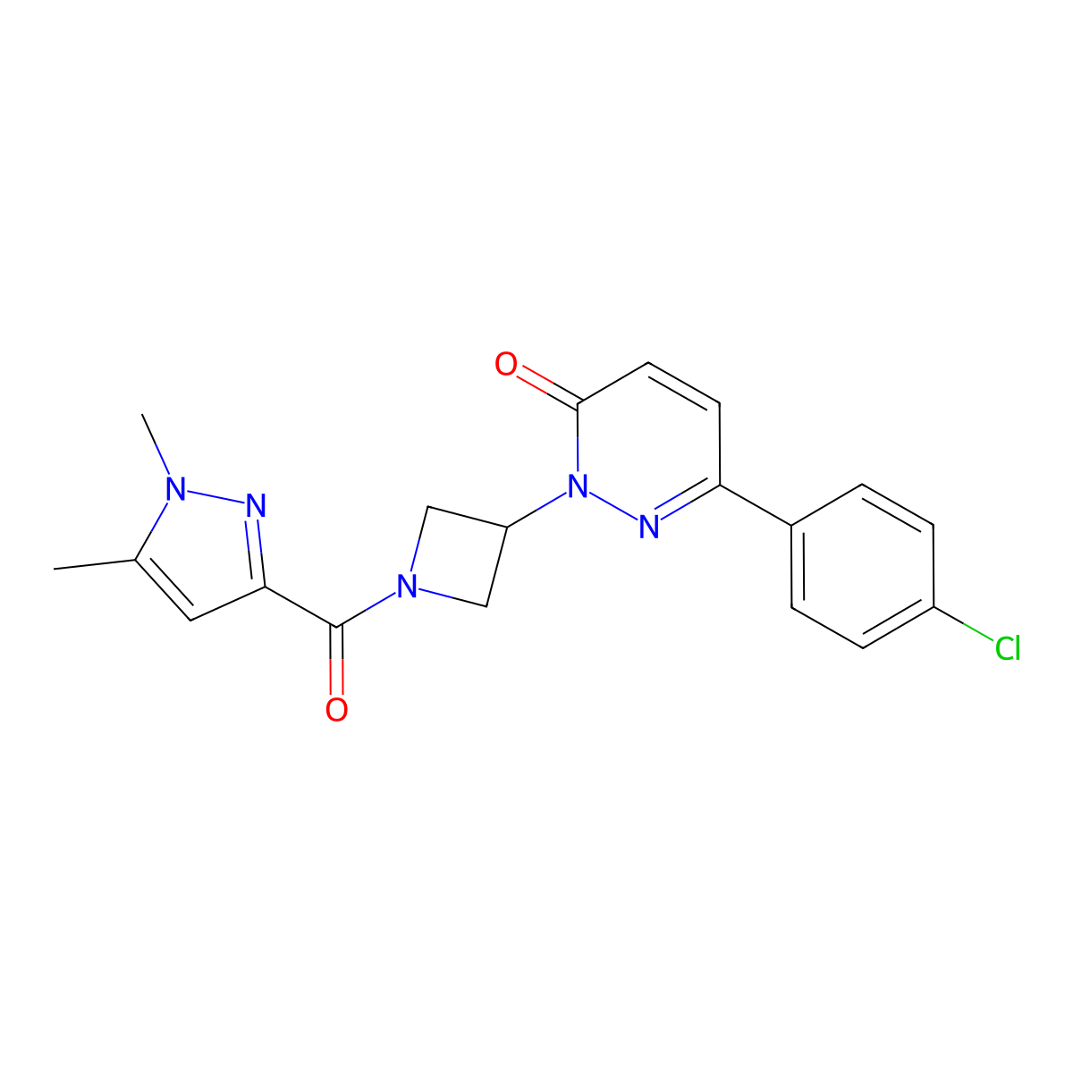 6-(4-chlorophenyl)-2-[1-(1,5-dimethyl-1H-pyrazole-3-carbonyl)azetidin-3-yl]-2,3-dihydropyridazin-3-one molecular structure, CAS 2380078-02-2