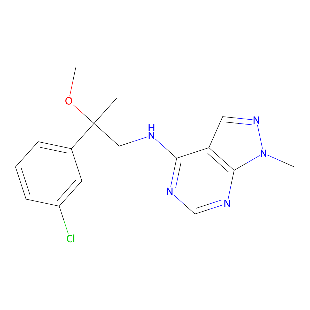 N-[2-(3-chlorophenyl)-2-methoxypropyl]-1-methyl-1H-pyrazolo[3,4-d]pyrimidin-4-amine molecular structure, CAS 2380078-04-4