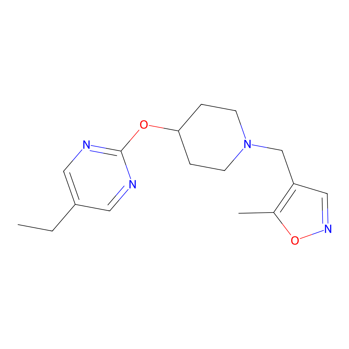 5-Ethyl-2-({1-[(5-methyl-1,2-oxazol-4-yl)methyl]piperidin-4-yl}oxy)pyrimidine molecular structure, CAS 2380078-05-5