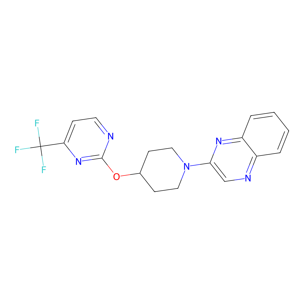 2-(4-{[4-(Trifluoromethyl)pyrimidin-2-yl]oxy}piperidin-1-yl)quinoxaline molecular structure, CAS 2380078-07-7