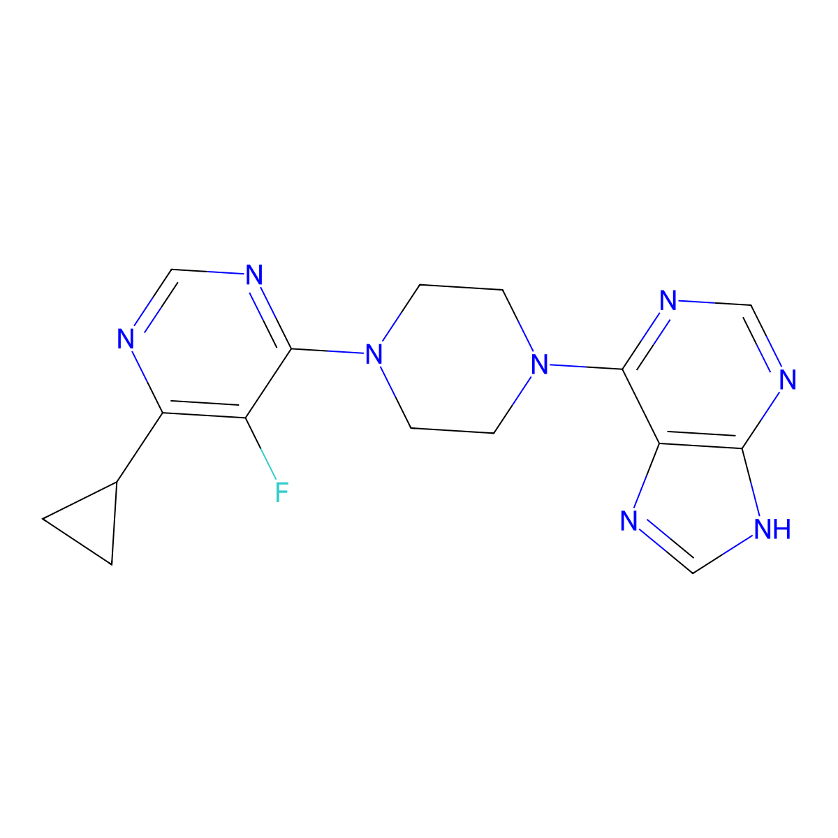 6-[4-(6-cyclopropyl-5-fluoropyrimidin-4-yl)piperazin-1-yl]-9H-purine molecular structure, CAS 2380078-11-3