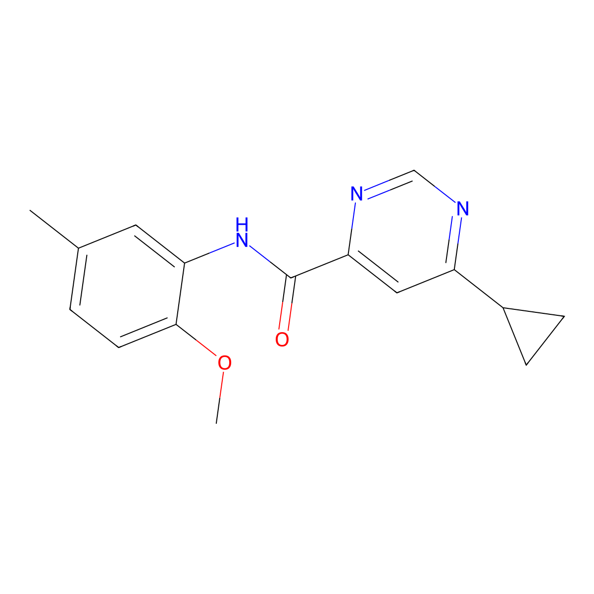 6-Cyclopropyl-N-(2-methoxy-5-methylphenyl)pyrimidine-4-carboxamide molecular structure, CAS 2380078-13-5