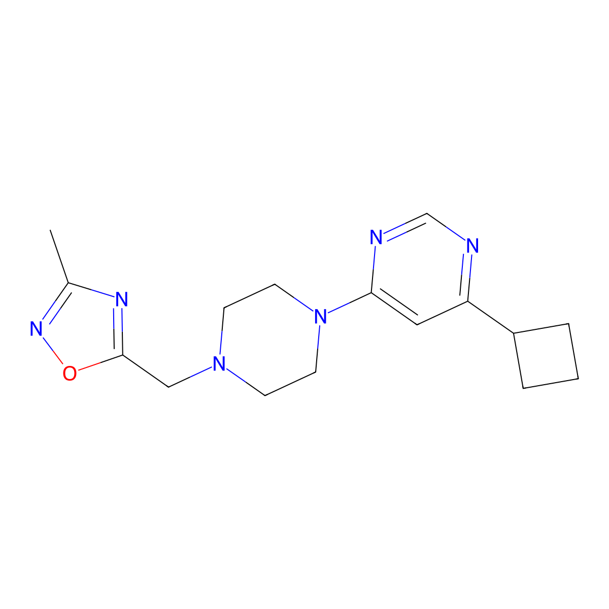 4-Cyclobutyl-6-{4-[(3-methyl-1,2,4-oxadiazol-5-yl)methyl]piperazin-1-yl}pyrimidine molecular structure, CAS 2380078-14-6