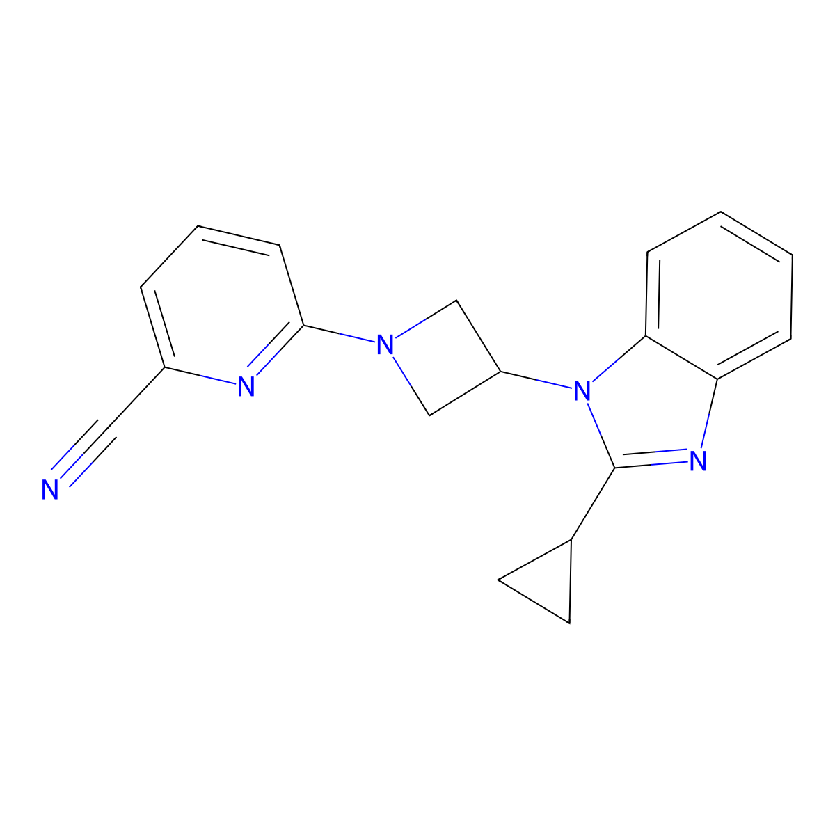 6-[3-(2-cyclopropyl-1H-1,3-benzodiazol-1-yl)azetidin-1-yl]pyridine-2-carbonitrile molecular structure, CAS 2380078-15-7