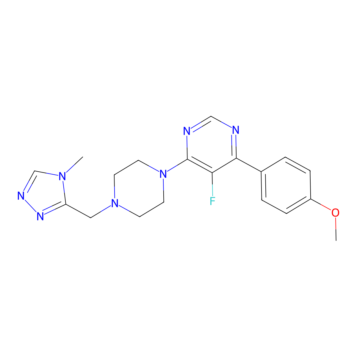 5-fluoro-4-(4-methoxyphenyl)-6-{4-[(4-methyl-4H-1,2,4-triazol-3-yl)methyl]piperazin-1-yl}pyrimidine molecular structure, CAS 2380078-19-1