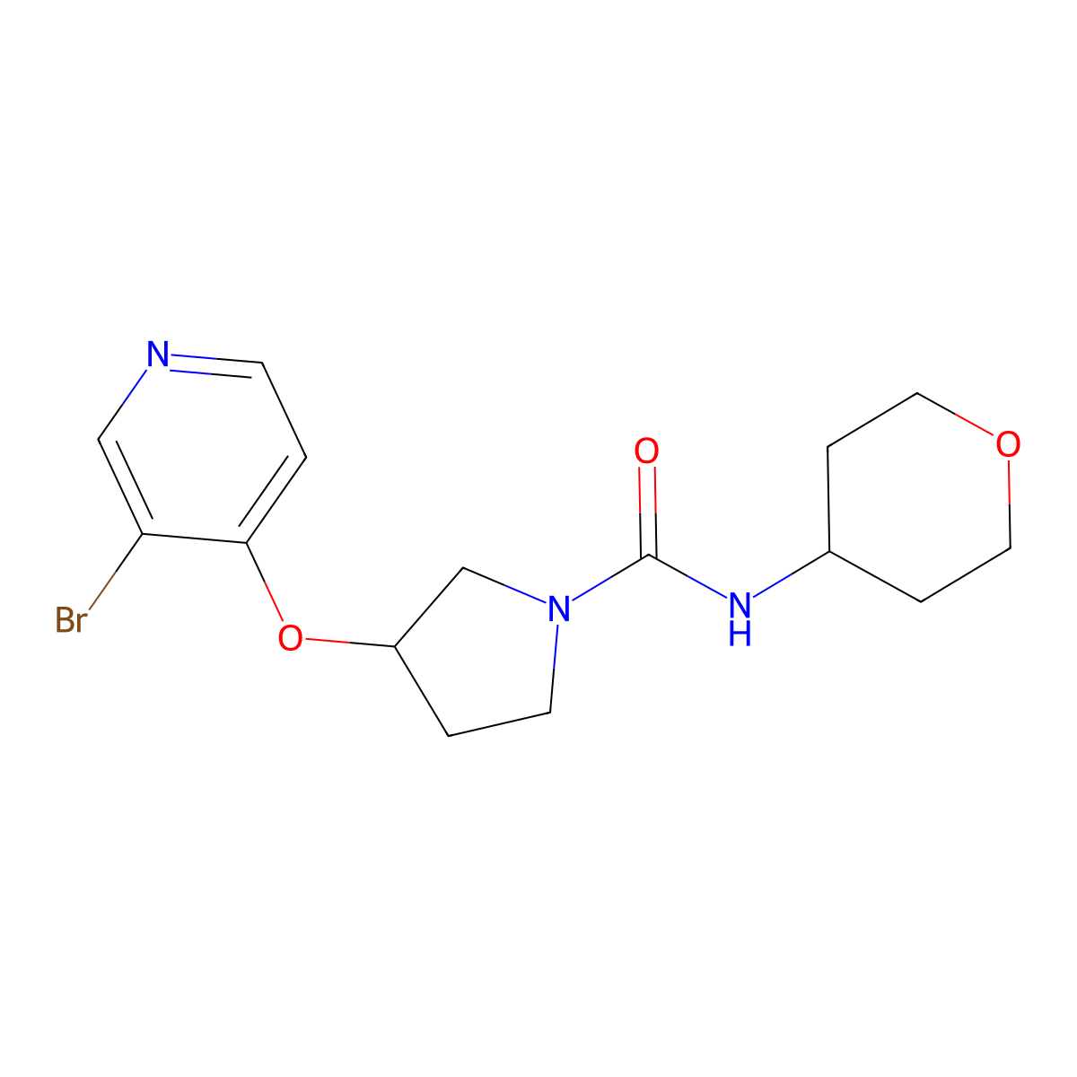 3-[(3-bromopyridin-4-yl)oxy]-N-(oxan-4-yl)pyrrolidine-1-carboxamide molecular structure, CAS 2380078-31-7