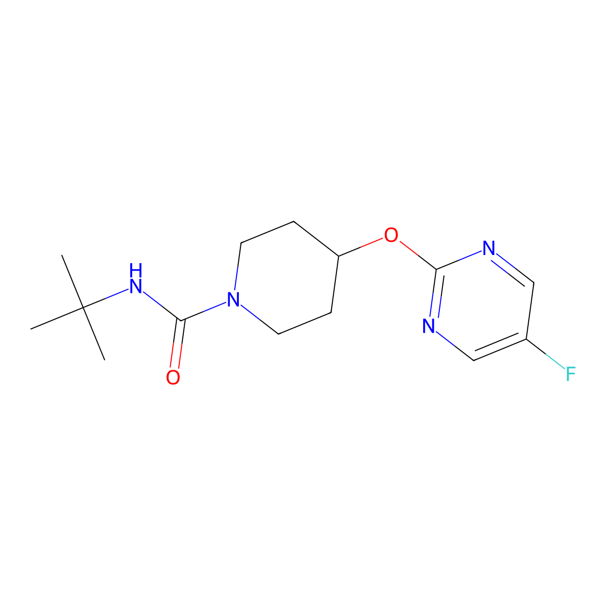 N-tert-butyl-4-[(5-fluoropyrimidin-2-yl)oxy]piperidine-1-carboxamide molecular structure, CAS 2380078-32-8