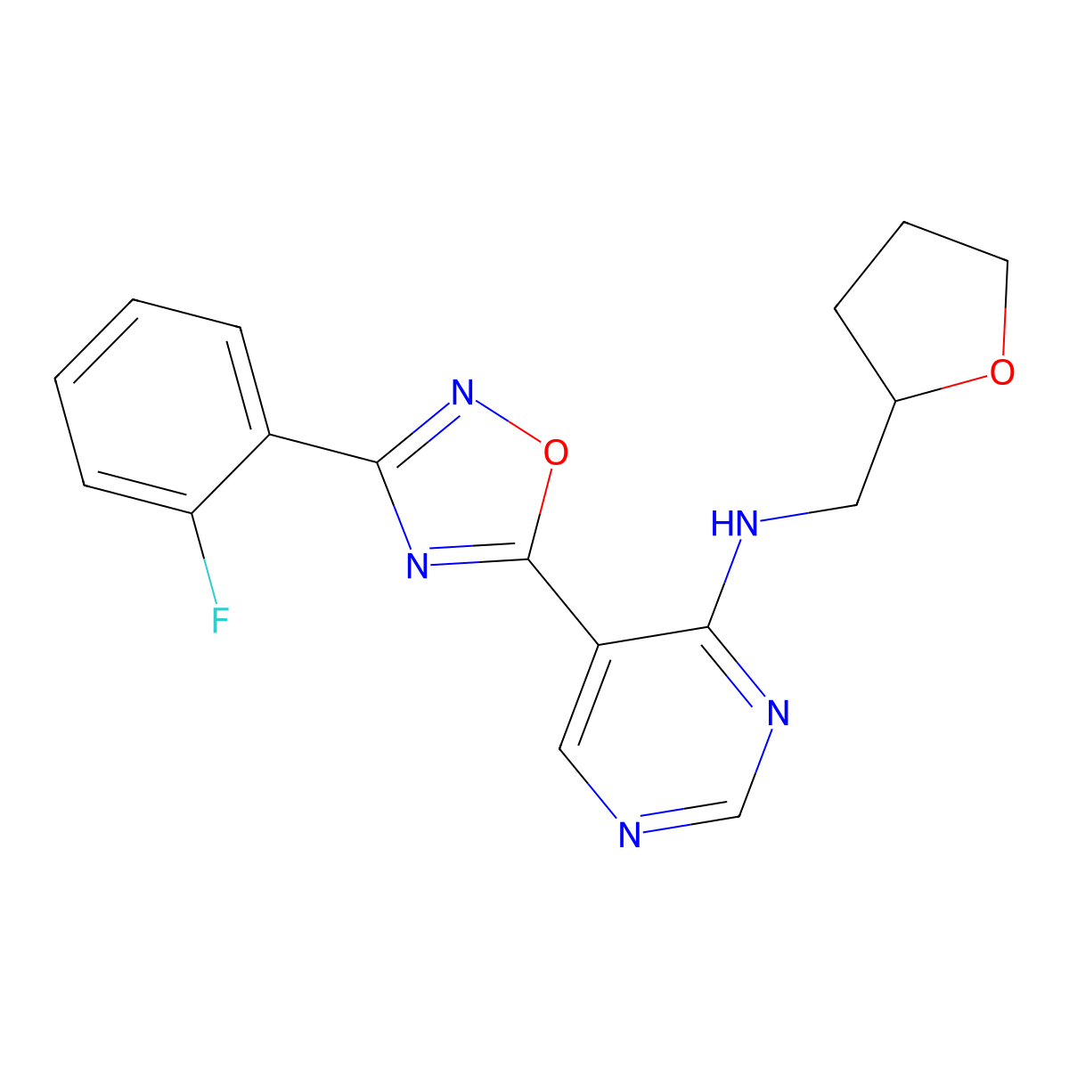 5-[3-(2-fluorophenyl)-1,2,4-oxadiazol-5-yl]-N-[(oxolan-2-yl)methyl]pyrimidin-4-amine molecular structure, CAS 2380078-33-9